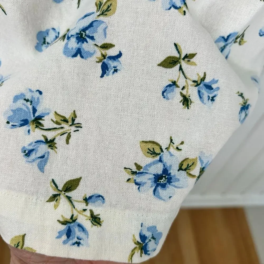 Old Navy Floral Tank Top Blue White Linen Blend Sleeveless Summer XL - Picture 2 of 6